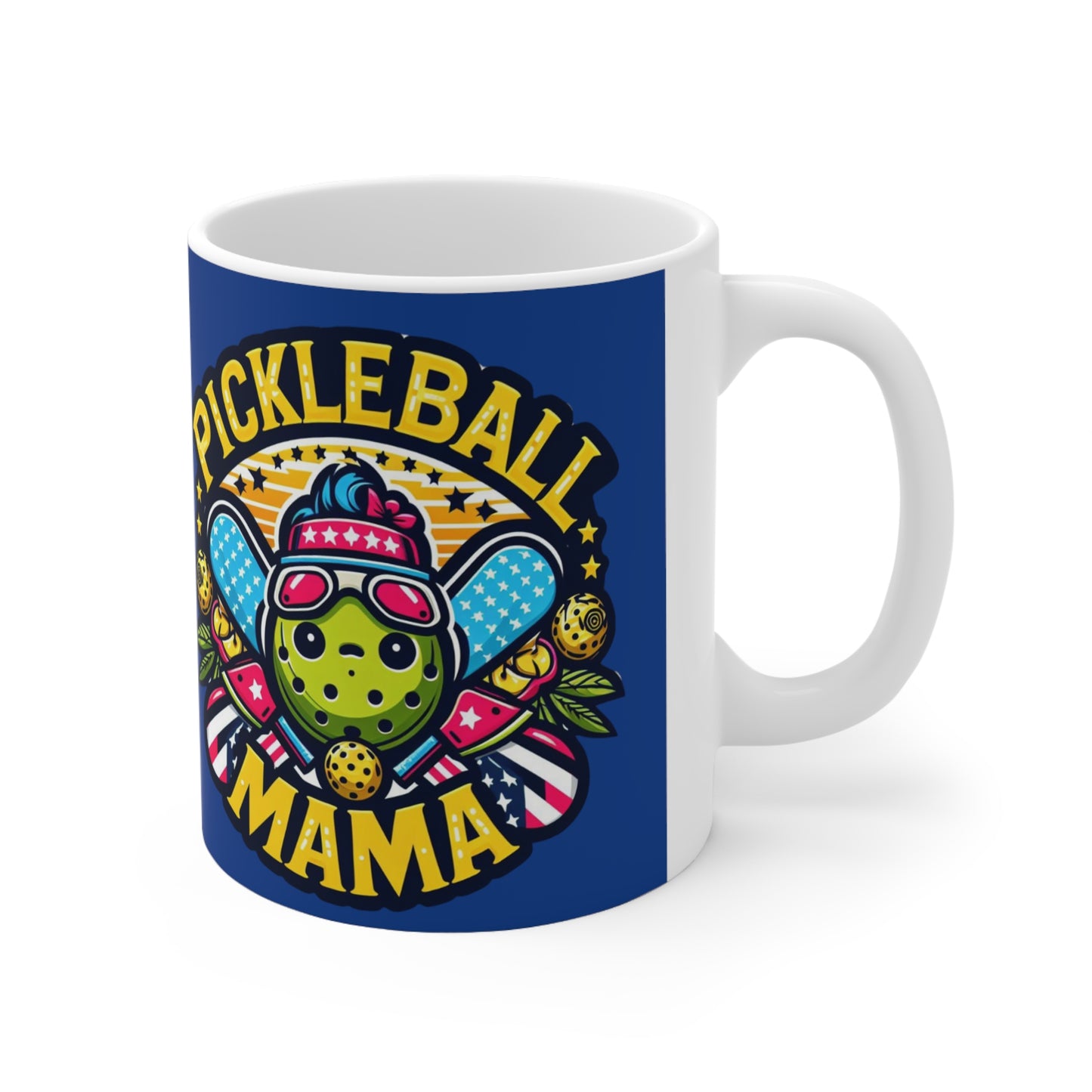 Pickleball Mama - Patriotic Sporty, Star-Spangled Athletic Graphic, Fun Pickleball Enthusiast - Ceramic Mug 11oz