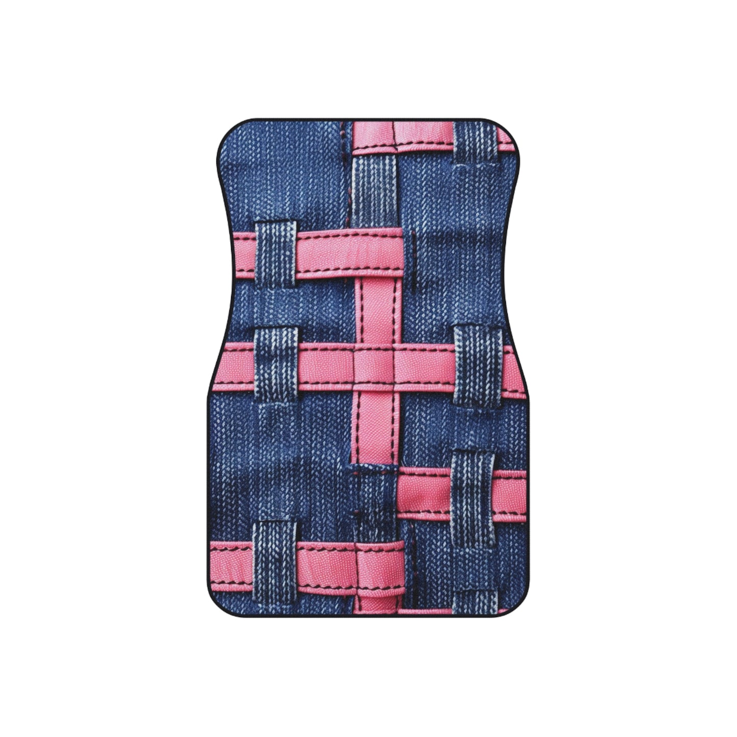 Candy-Striped Crossover: Pink Denim Ribbons Dancing on Blue Stage - Car Mats (Set of 4)