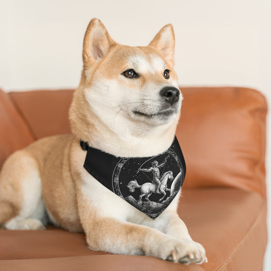 Sagittarius Zodiac Black & White Archer Design - Pet Bandana Collar