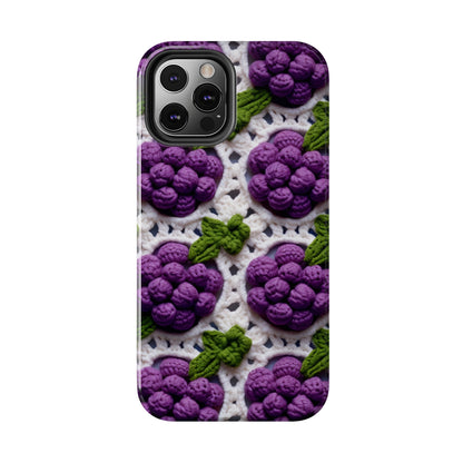 Crochet Grapes Pattern - Granny Square Design - Fresh Fruit Pick - Orchard Purple Snack Food - Tough Phone Cases