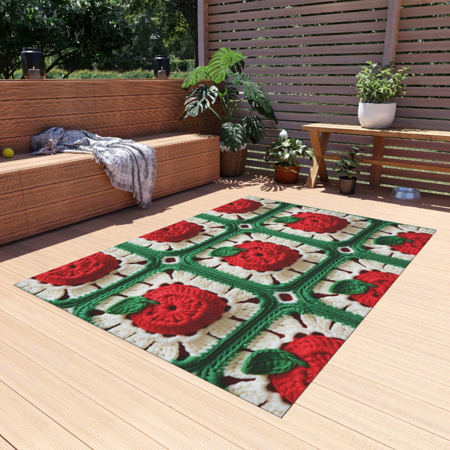 Apple Granny Square Crochet Pattern: Wild Fruit Tree, Delicious Red Design - Outdoor Rug