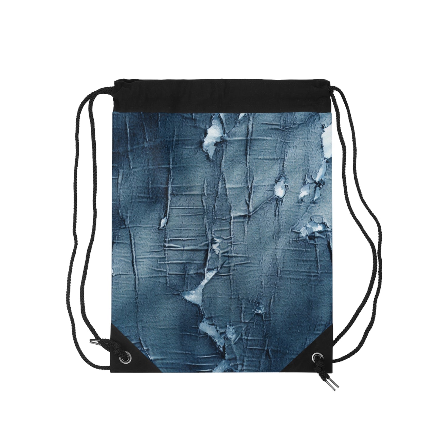 Distressed Blue Denim-Look: Edgy, Torn Fabric Design - Drawstring Bag