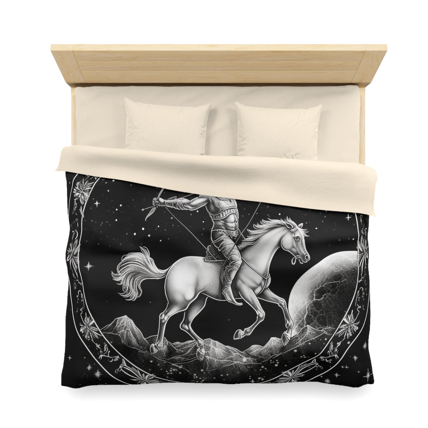 Diseño de arquero blanco y negro del zodiaco Sagitario - Funda nórdica de microfibra