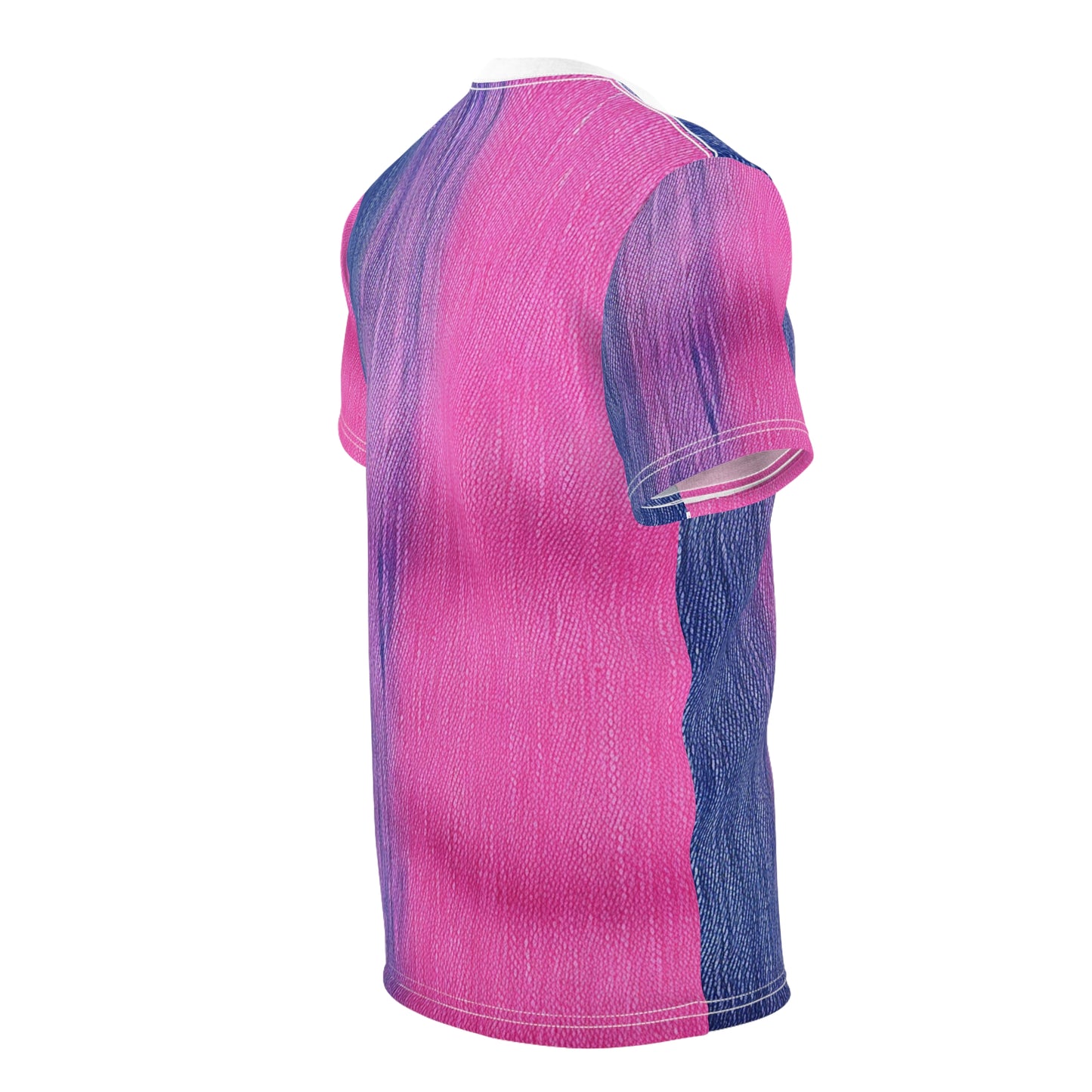 Dual Delight: Half-and-Half Pink & Blue Denim Daydream - Unisex Cut & Sew Tee (AOP)