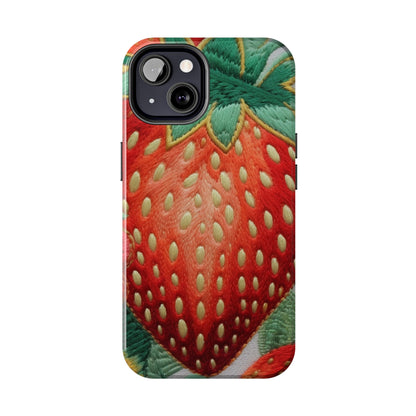 Berry Delight: Sun-Kissed Strawberries Fields Meet Embroidered Style Strawberry Patterns - Tough Phone Cases