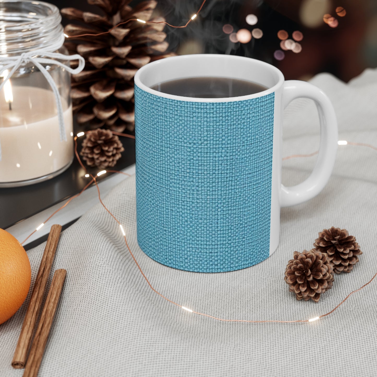 Bright Aqua Teal: Denim-Inspired Refreshing Blue Summer Fabric - Ceramic Mug 11oz