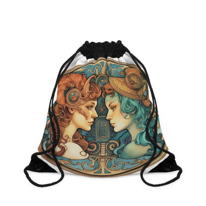 Steampunk Gemini - Dualistic Motifs & Vibrant Contrast - Drawstring Bag