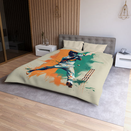 Cricket Batsman, Ball Strike, Indian Flag Color Background - Street Style - Microfiber Duvet Cover