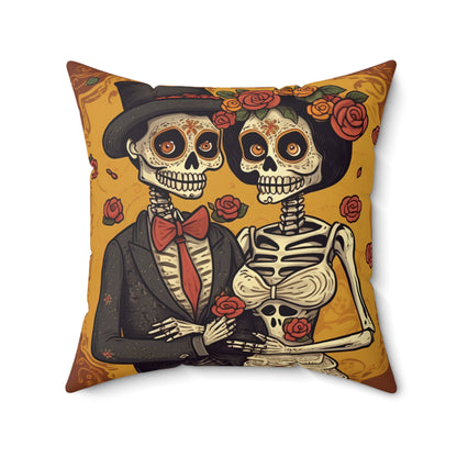 Halloween Wedding Marriage, Bride & Groom - Forever Soulmates - Spun Polyester Square Pillow