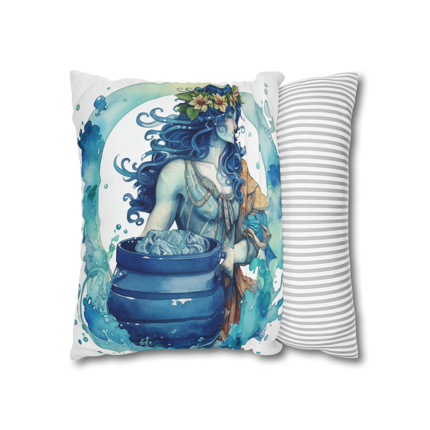 Artistic Aquarius Zodiac - Watercolor Water-Bearer Depiction - Spun Polyester Square Pillow Case