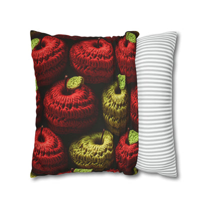 Crochet Apple Amigurumi - Big American Red Apples - Healthy Fruit Snack Design - Spun Polyester Square Pillow Case