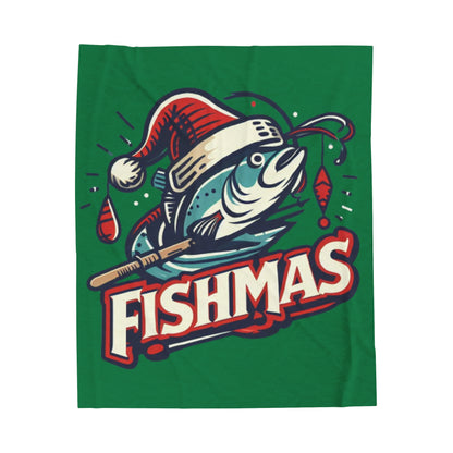 Santa Bass - Christmas Fishing Adventure - Velveteen Plush Blanket