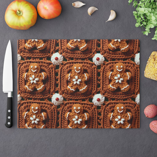 Gingerbread Man Crochet, Classic Christmas Cookie Design, Festive Yuletide Craft. Holiday Decor - Cutting Board