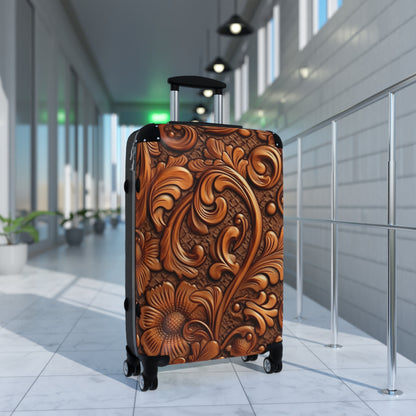 Leather Flower Cognac Classic Brown Timeless American Cowboy Design - Suitcase