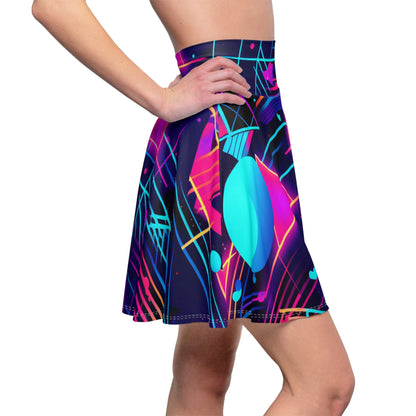 80s Synthwave Retro-Futuristic Inspired Pattern Design Women's Skater Skirt (AOP)