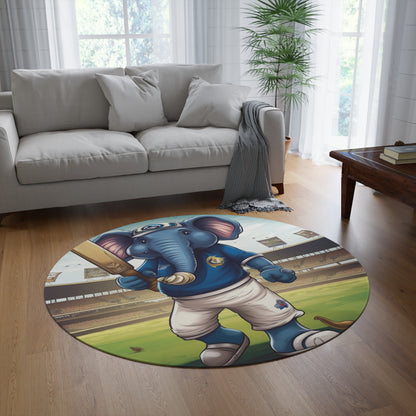 India Elephant Cricket Sport Star: Pitch, Run, Stump Game - Animated Charm - Round Rug