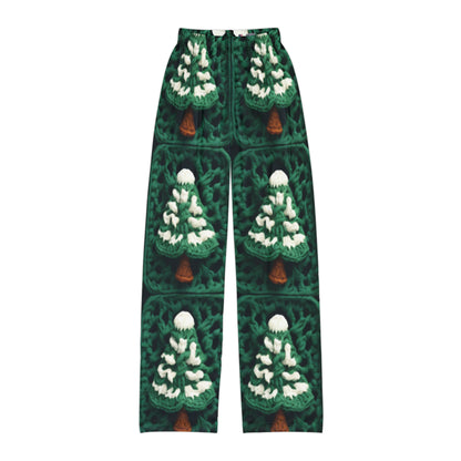 Evergreen Christmas Trees Crochet, Festive Pine Tree Holiday Craft, Yuletide Forest, Winter - Kids Pajama Pants (AOP)