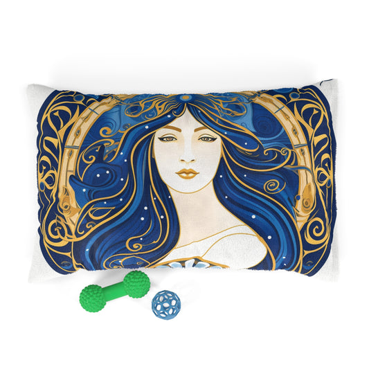 Virgo Zodiac Circular Symmetry in Gold Royal Blue - Pet Bed