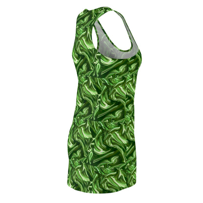 Green Silk Faux Sleeveless, Women's Cut & Sew Racerback Dress (AOP)