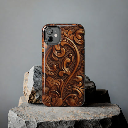 Leather Flower Cognac Classic Brown Timeless American Cowboy Design - Tough Phone Cases