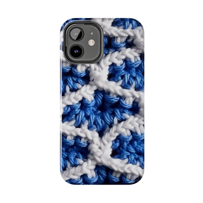 Blueberry Blue Crochet, White Accents, Classic Textured Pattern - Tough Phone Cases