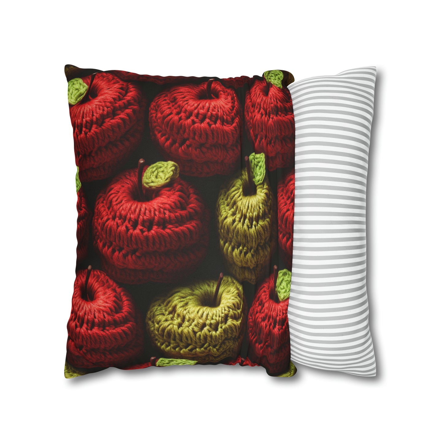 Crochet Apple Amigurumi - Big American Red Apples - Healthy Fruit Snack Design - Spun Polyester Square Pillow Case