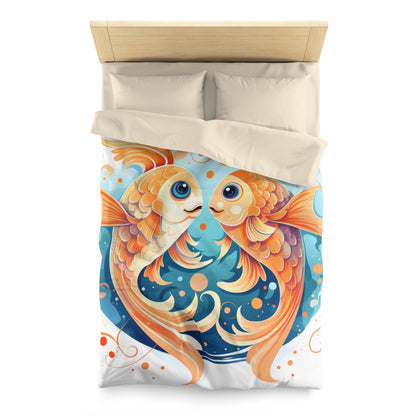 Charming Cartoon Fish Pisces - Dreamy Zodiac Illustration - Microfiber Duvet Cover