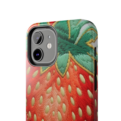 Berry Delight: Sun-Kissed Strawberries Fields Meet Embroidered Style Strawberry Patterns - Tough Phone Cases