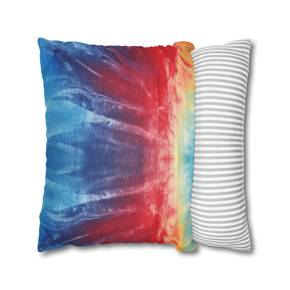 Rainbow Tie-Dye Denim: Vibrant Multi-Color, Fabric Design Spectacle - Spun Polyester Square Pillow Case