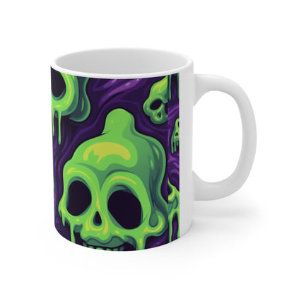 Patrón de terror aterrador de esqueletos verdes de calavera de limo de Halloween - Taza de cerámica 11oz