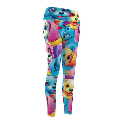 Happy Puppy & Dog Design - Vivid and Eye-Catching - Women's Cut & Sew Casual Leggings (AOP)