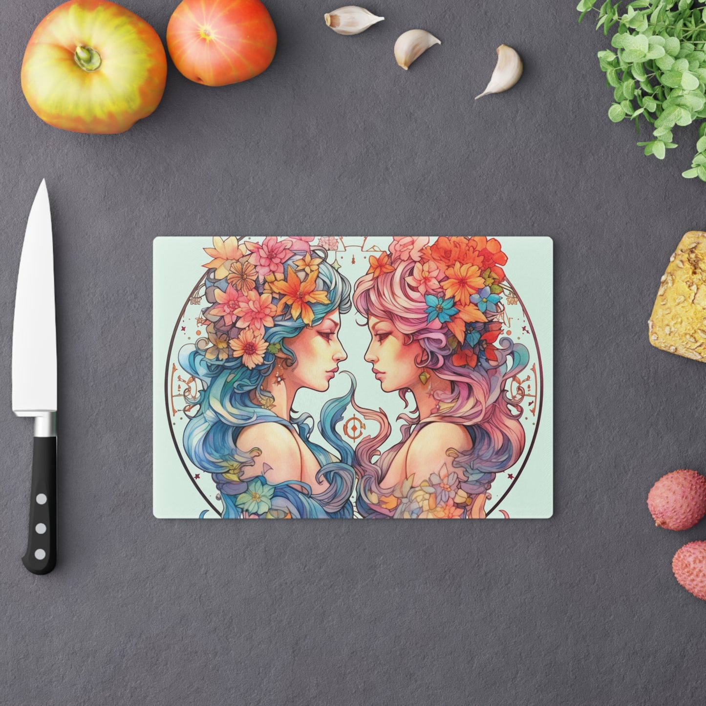 Zodiac Gemini Clipart - Twins Symbol, Whimsical Comic Style - Cutting Board