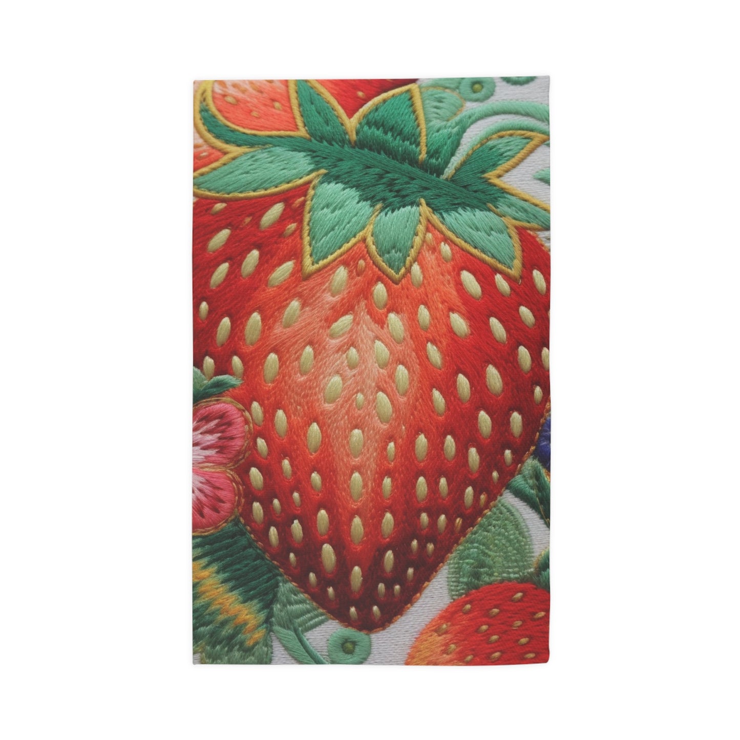 Berry Delight: Sun-Kissed Strawberries Fields Meet Embroidered Style Strawberry Patterns - Dobby Rug