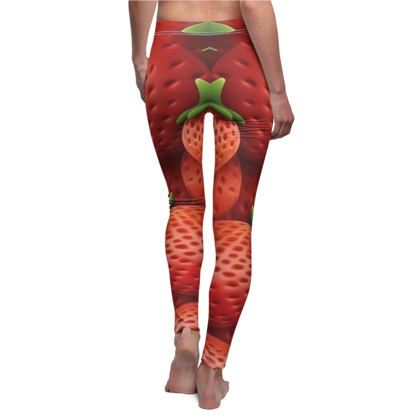 Garden Strawberries- Wild Sweet Gourmet - Farm Growing Ripe Red Fruit -Women's Cut & Sew Casual Leggings (AOP)