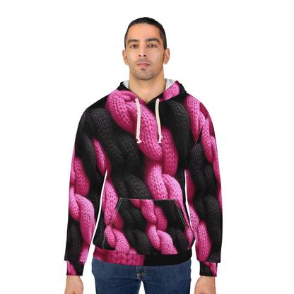 Knitted Hot Pink & Black Texture - Cozy Doll Chic Design for Crafting - Unisex Pullover Hoodie (AOP)