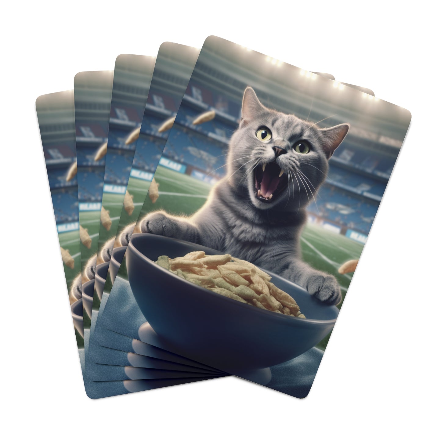 Halftime Football Feline: Screaming Sports Fan Cat Stadium Food Kitten - Poker Cards