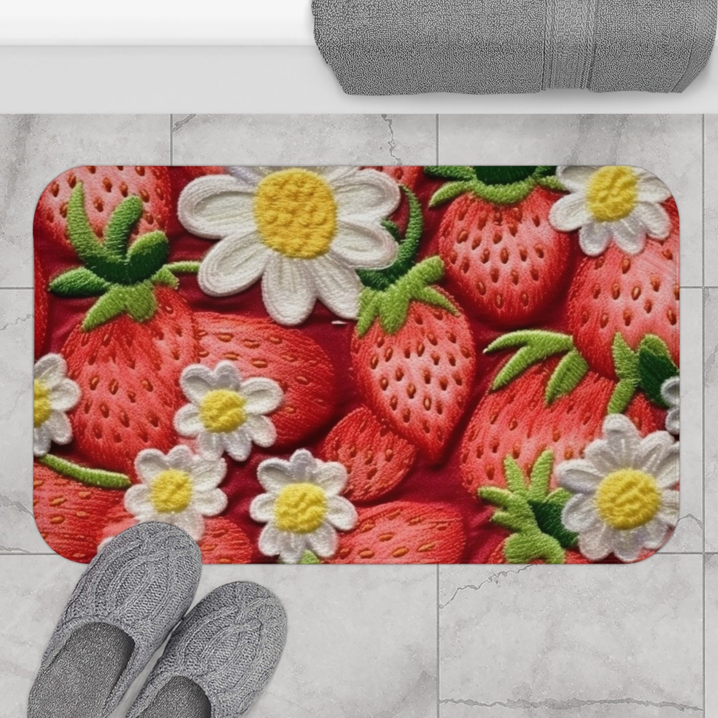 Diseño de bordado de fresas y fresas - Fruta dulce de frutos rojos frescos - Alfombra de baño