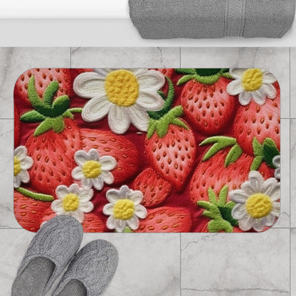 Diseño de bordado de fresas y fresas - Fruta dulce de frutos rojos frescos - Alfombra de baño