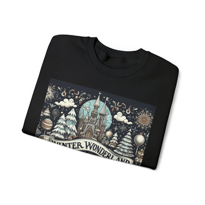 Winter Wonderland Enchantment: Nostalgic Christmas Snowscape with Majestic Castle and Festive - Unisex Heavy Blend™ Crewneck Sweatshirt