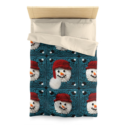 Snowman Crochet Craft, Festive Yuletide Cheer, Winter Wonderland - Microfiber Duvet Cover