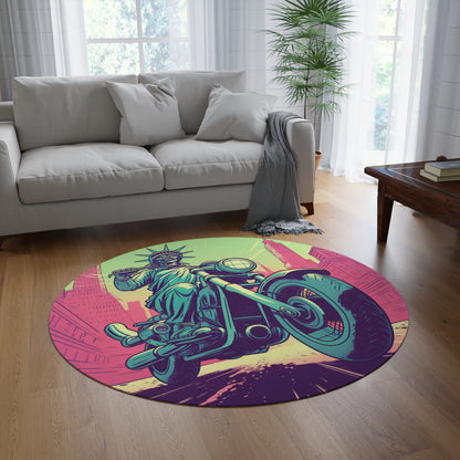 Statue of Liberty Motorcycle Bike Rider USA Style Round Rug