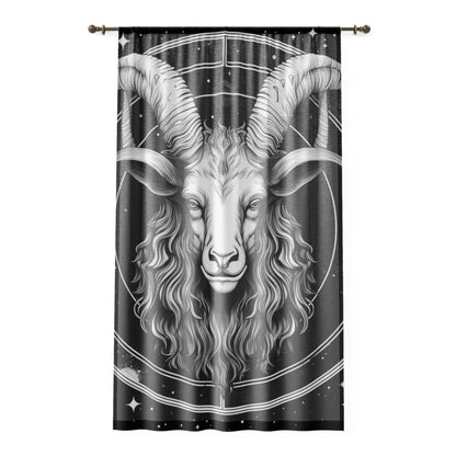 Capricorn Custom Photo Curtains, Black White Goat Design, 100% Polyester, One-Sided Print