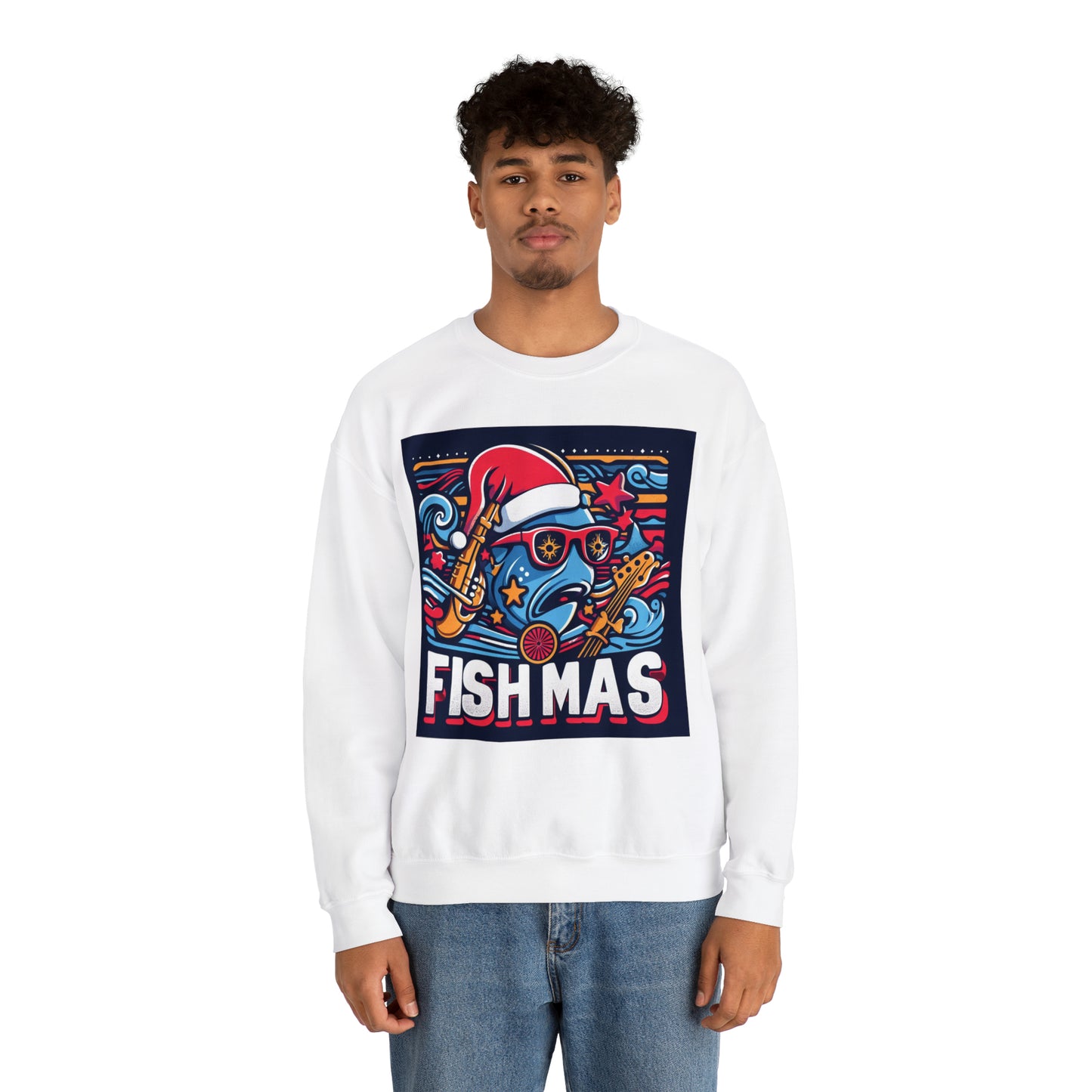 Funky Fishmas Christmas Festivity - Extravagancia de pesca navideña - Sudadera unisex Heavy Blend™ Crewneck