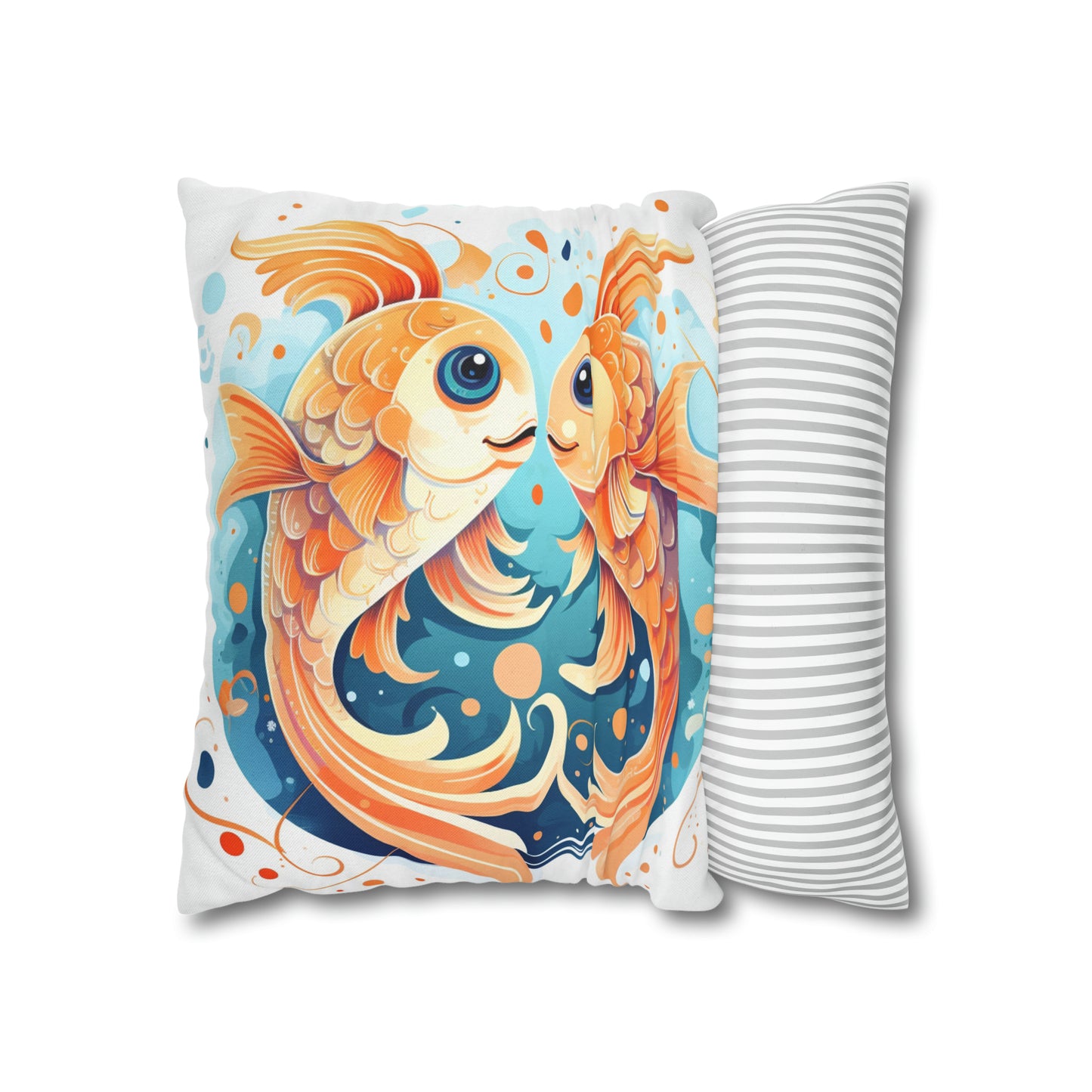 Charming Cartoon Fish Pisces - Dreamy Zodiac Illustration - Spun Polyester Square Pillow Case