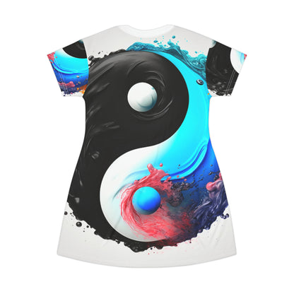 Yin Yang Symbol, Colorful Paint Style - Artistic Decor - T-Shirt Dress (AOP)