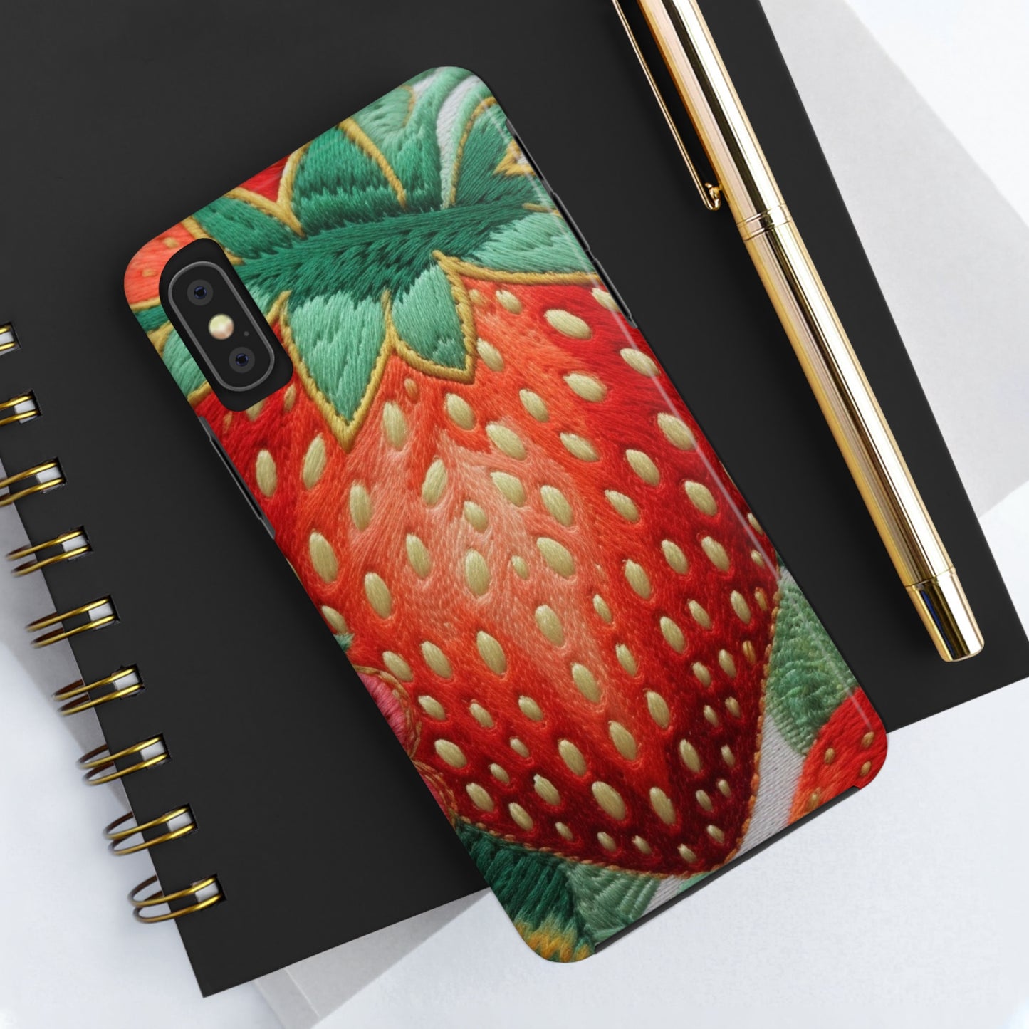 Berry Delight: Sun-Kissed Strawberries Fields Meet Embroidered Style Strawberry Patterns - Tough Phone Cases