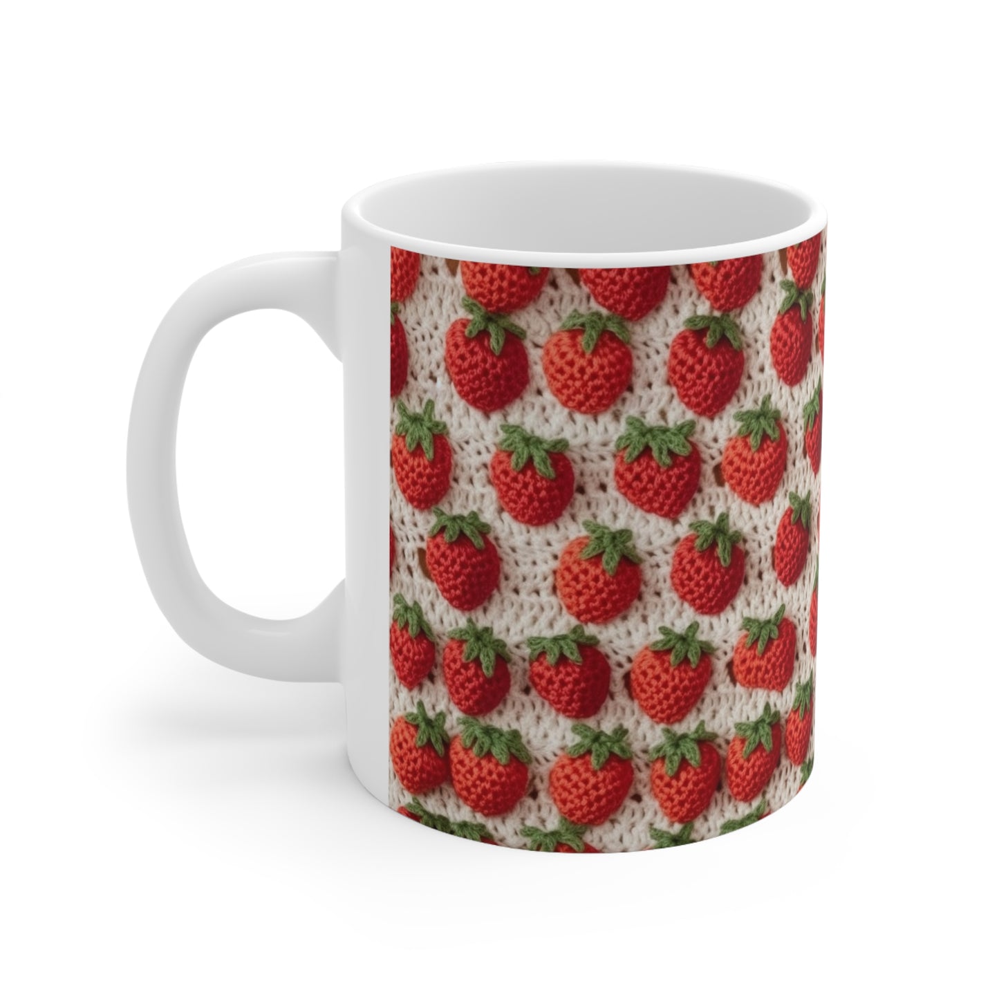 Strawberry Traditional Japanese, Crochet Craft, Fruit Design, Red Berry Pattern - Ceramic Mug 11oz