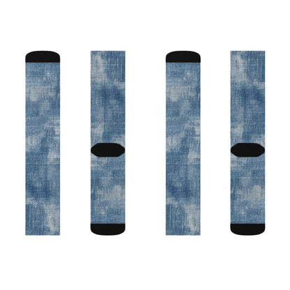 Faded Blue Washed-Out: Denim-Inspired, Style Fabric - Sublimation Socks