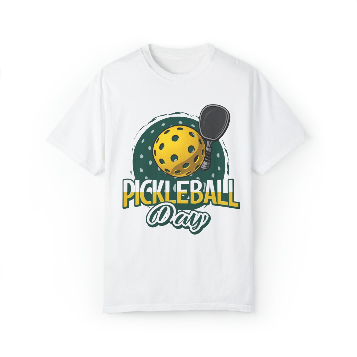 Pickleball Day Celebration Design with Whimsical Ball and Paddle Illustration - Unisex Garment-Dyed T-shirt