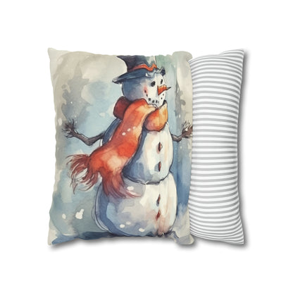 Frosty Winter Snowman - Spun Polyester Square Pillow Case